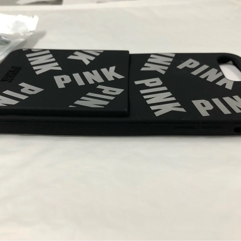 Victoria’s Secret Pink IPhone 6/ 7 Plus with ID Pocket Rubber Case, Black Logo